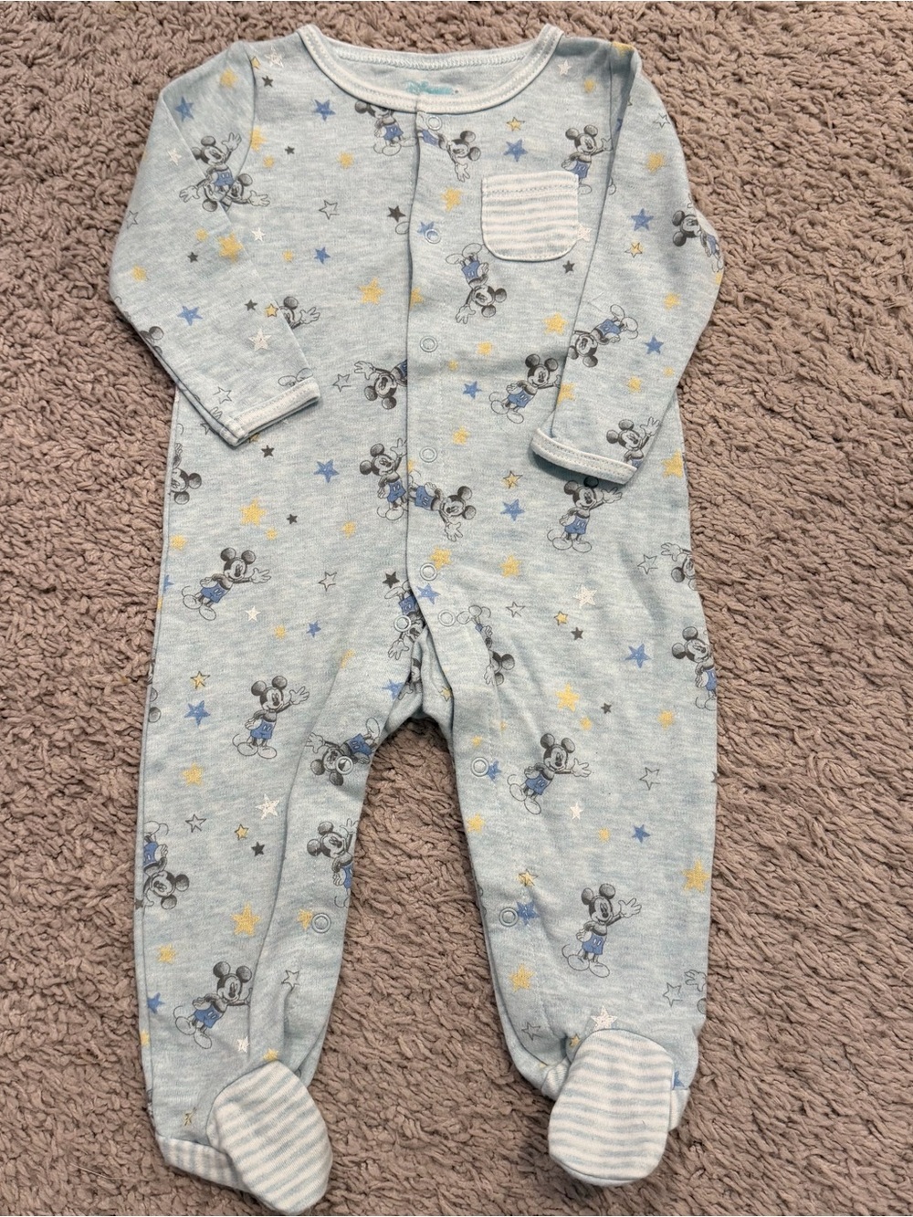 Disney Light Blue Mickey Mouse Star-Print Footed Pajamas